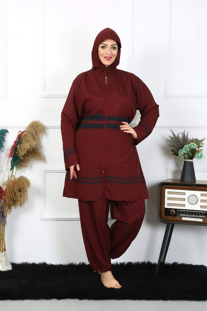 ملابس سباحة محجبة بمقاسات كبيرة 7XL-8XL-9XL-10XL أحمر خمري 55010