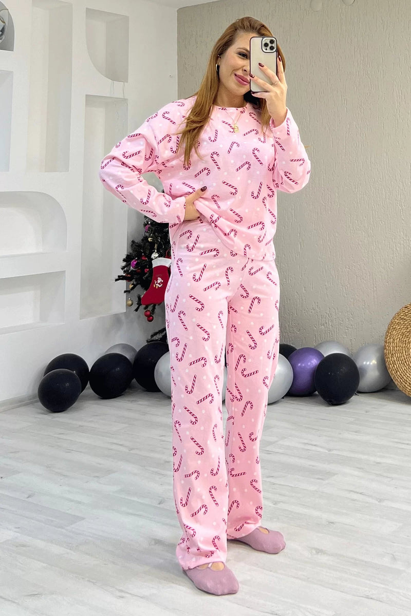 Desenli Pijama Takımı Pembe